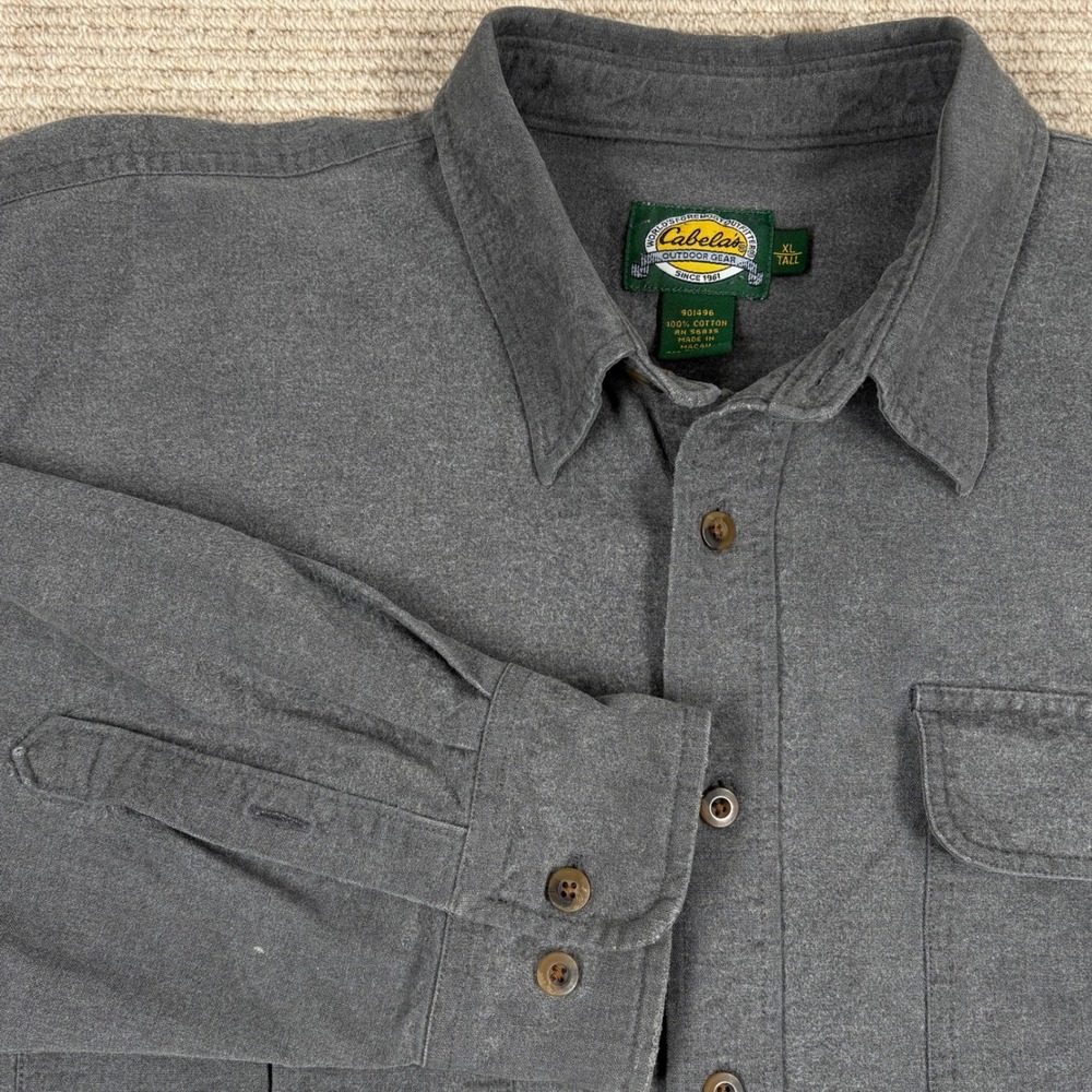 Cabela's Button Down Shirt Mens XL Tall Gray Chamois Flannel Heavyweight VTG XLT